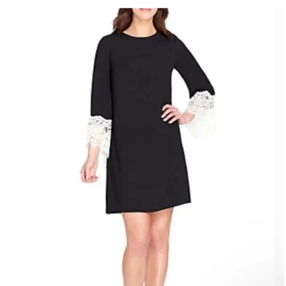 Tahari Arthur S. Levine Black Dress Lace Bell Sleeve Cocktail Party size 4 - Picture 1 of 9